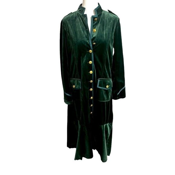 TRISH SCULLY Green velvet jacket or dress nwt 12 large gold buttons fall - Picture 11 of 11